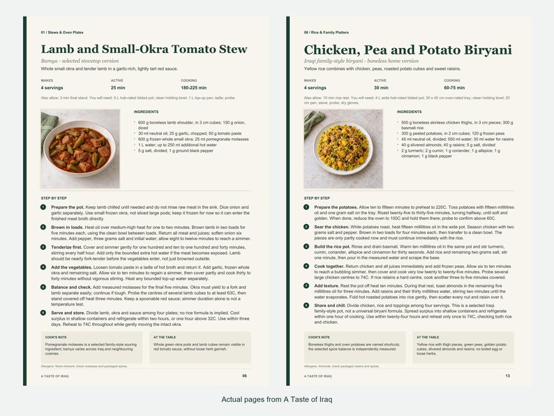 Two actual recipe pages from A Taste of Iraq.