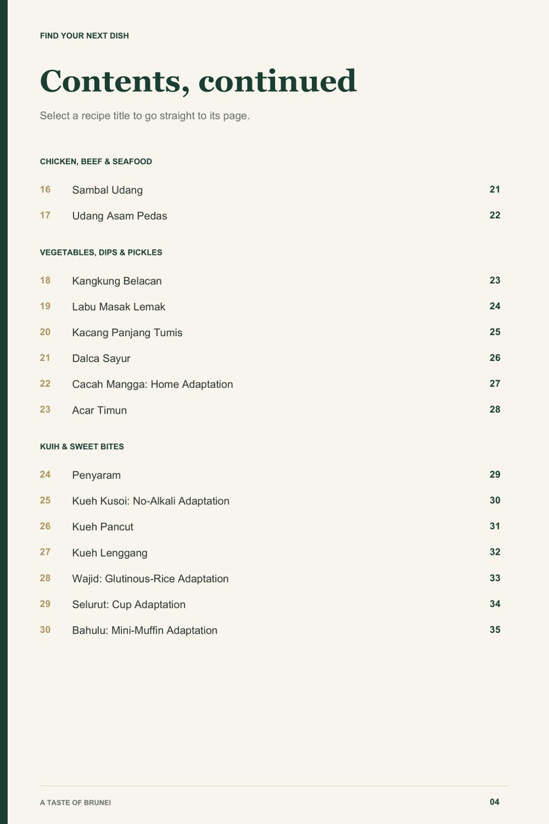 Actual PDF page 4 from A Taste of Brunei: Contents, page 2.