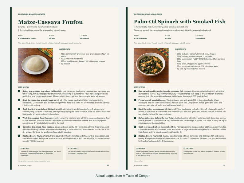 Two actual recipe pages from A Taste of Congo.