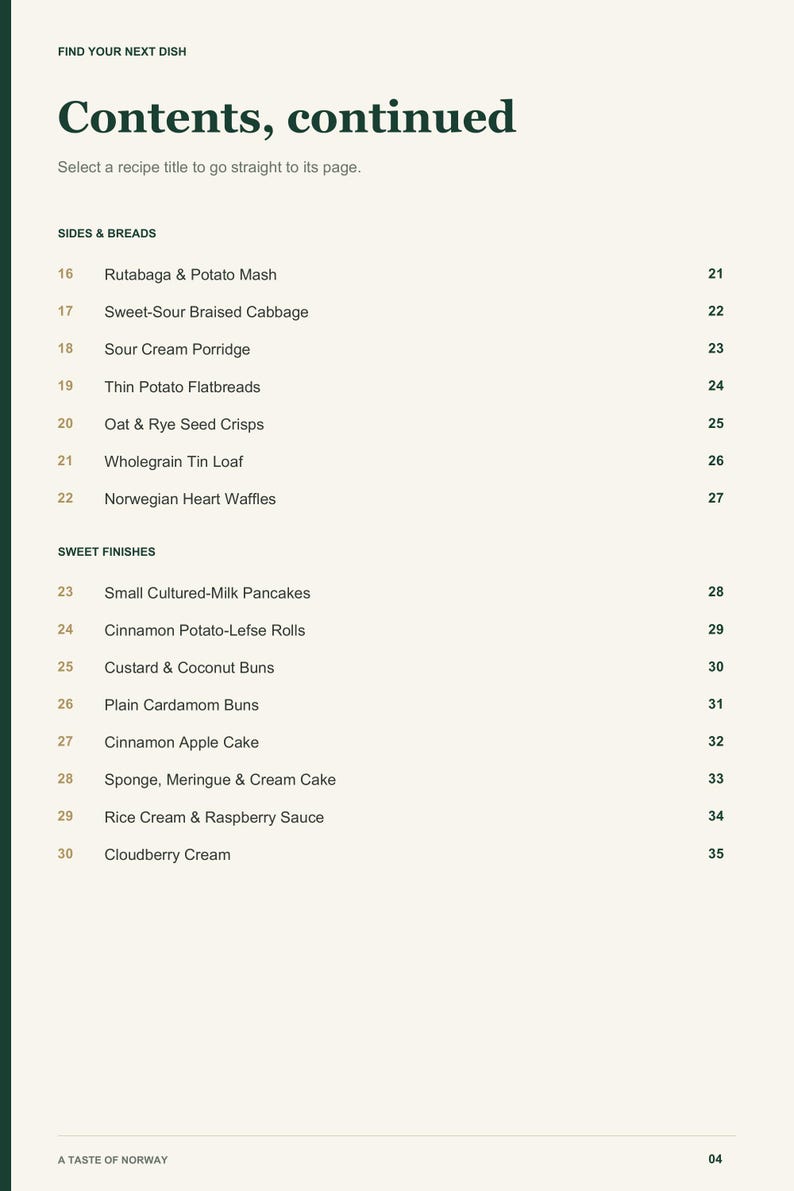 Actual PDF page 4 from A Taste of Norway: Contents, page 2.