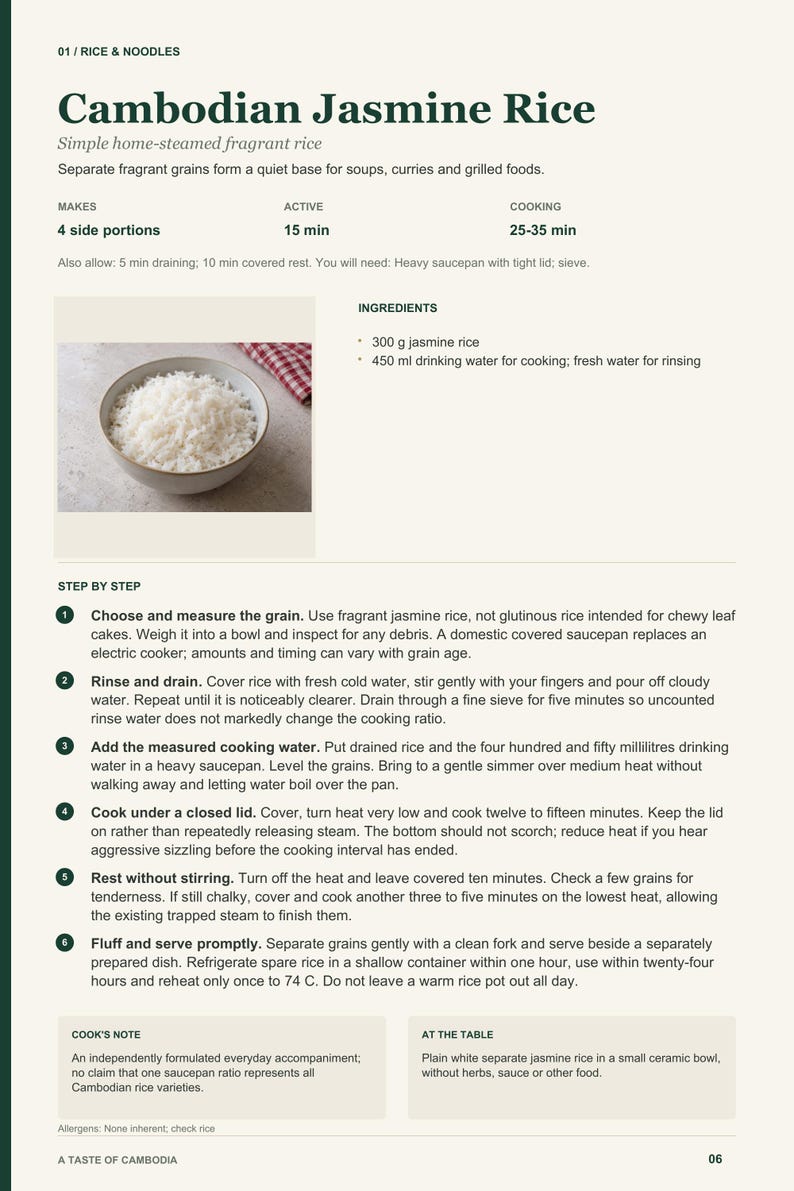 Actual PDF page 6 from A Taste of Cambodia: Cambodian Jasmine Rice recipe page.