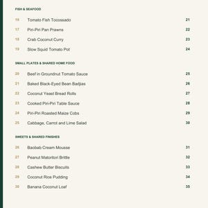 Actual PDF page 4 from A Taste of Mozambique: Contents, page 2.