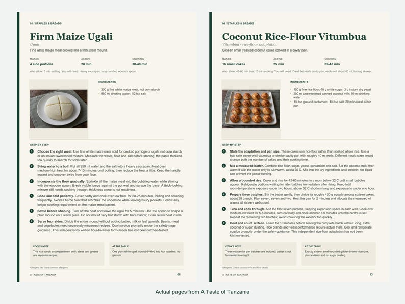 Two actual recipe pages from A Taste of Tanzania.