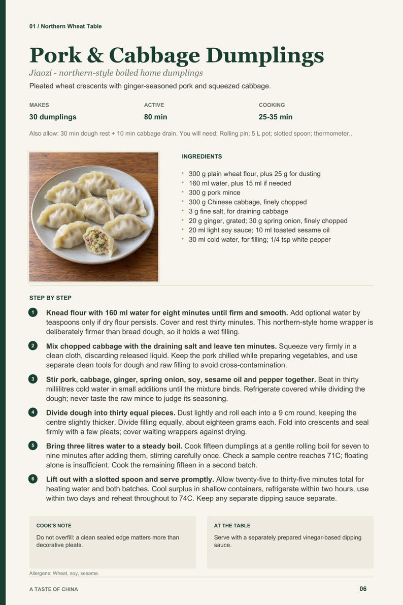 Actual PDF page 6 from A Taste of China: Pork & Cabbage Dumplings recipe page.