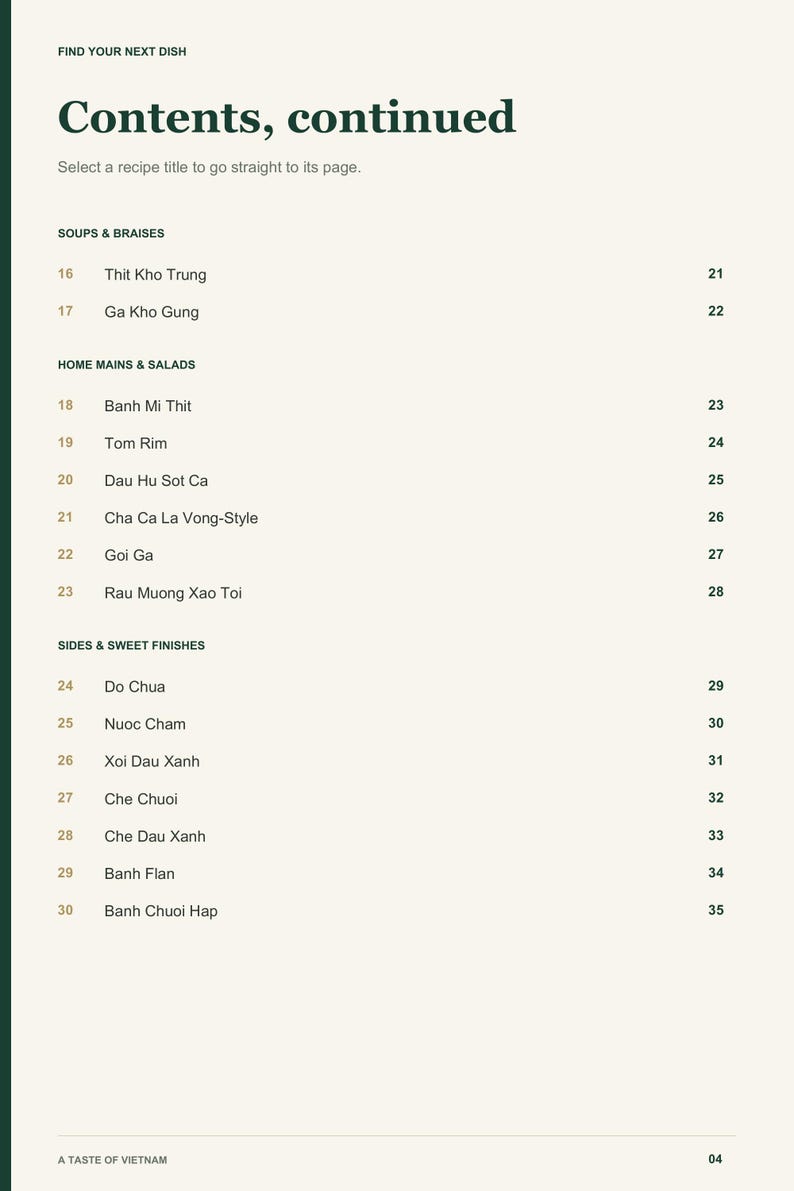 Actual PDF page 4 from A Taste of Vietnam: Contents, page 2.