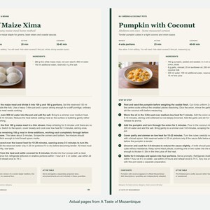 Two actual recipe pages from A Taste of Mozambique.
