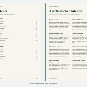 Actual contents and kitchen-notes pages from A Taste of Bahamas.