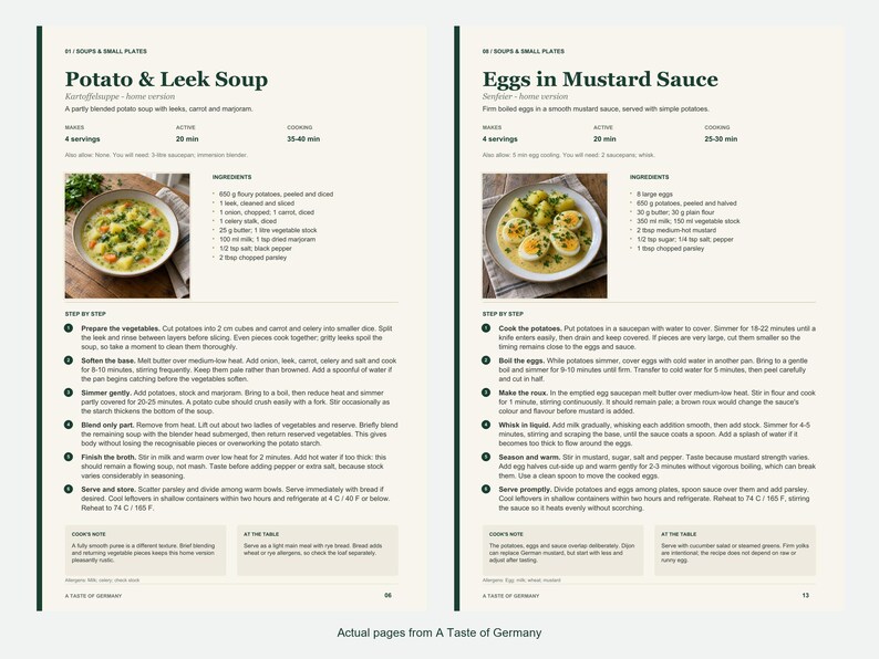Two actual recipe pages from A Taste of Germany.