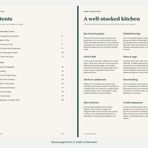 Actual contents and kitchen-notes pages from A Taste of Denmark.