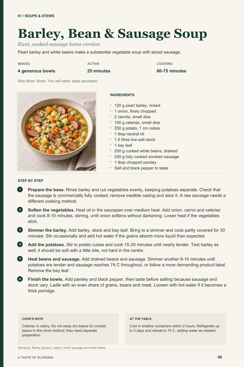 Actual PDF page 6 from A Taste of Slovenia: Barley, Bean & Sausage Soup recipe page.