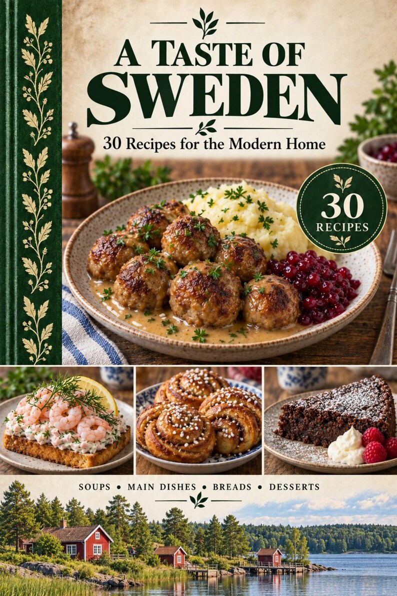 Actual cover of the A Taste of Sweden PDF cookbook.