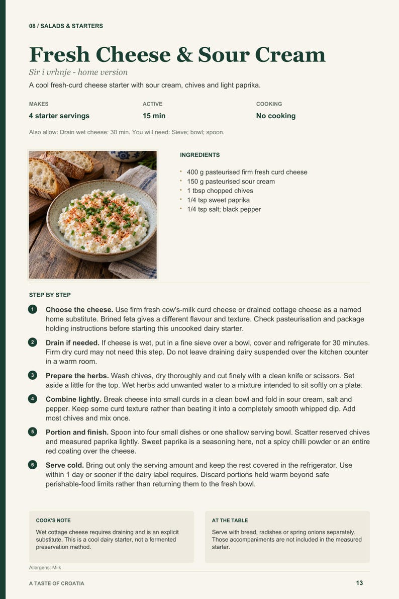 Actual PDF page 13 from A Taste of Croatia: Fresh Cheese & Sour Cream recipe page.