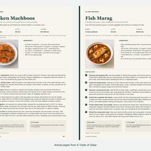 Two actual recipe pages from A Taste of Qatar.