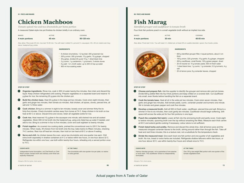Two actual recipe pages from A Taste of Qatar.