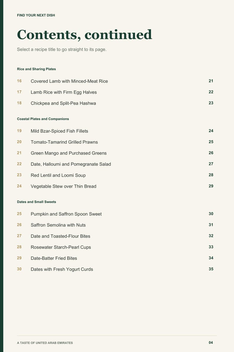 Actual PDF page 4 from A Taste of United Arab Emirates: Contents, page 2.
