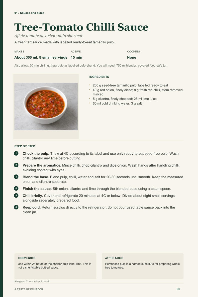 Actual PDF page 6 from A Taste of Ecuador: Tree-Tomato Chilli Sauce recipe page.