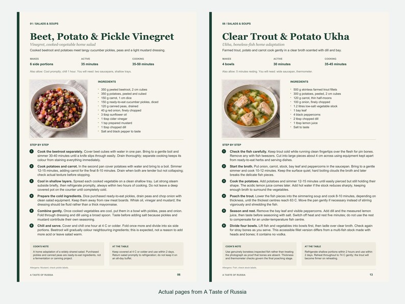 Two actual recipe pages from A Taste of Russia.