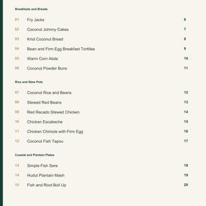 Actual PDF page 3 from A Taste of Belize: Contents, page 1.