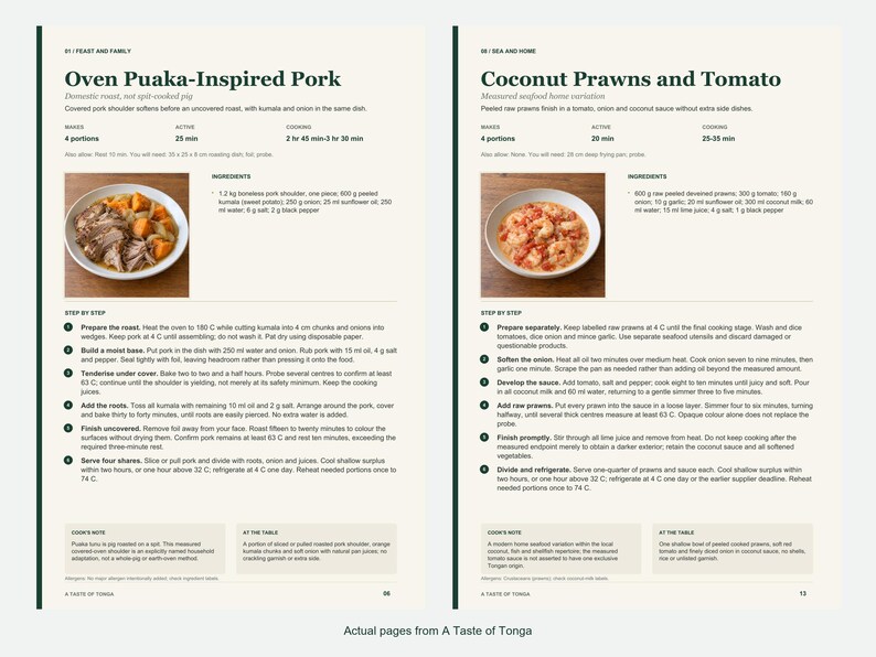 Two actual recipe pages from A Taste of Tonga.