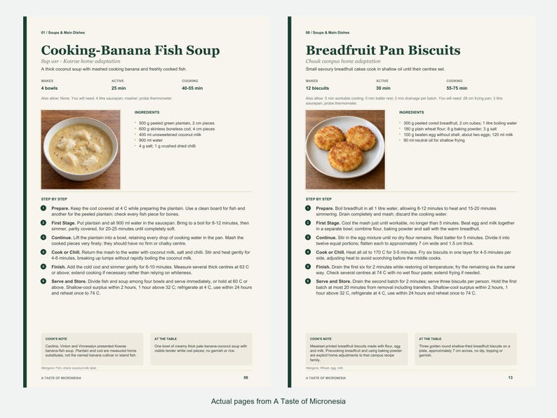Two actual recipe pages from A Taste of Micronesia.