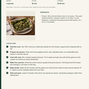 Actual PDF page 13 from A Taste of Solomon Islands: Masimasi-Style Almond Chard Parcels recipe page.