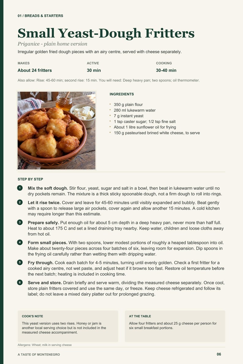 Actual PDF page 6 from A Taste of Montenegro: Small Yeast-Dough Fritters recipe page.