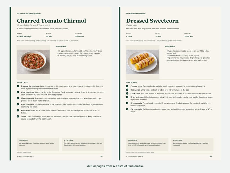 Two actual recipe pages from A Taste of Guatemala.