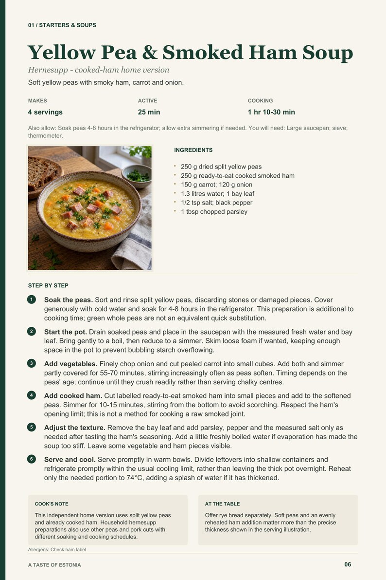 Actual PDF page 6 from A Taste of Estonia: Yellow Pea & Smoked Ham Soup recipe page.