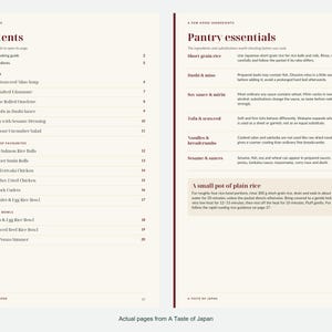 Actual contents and kitchen-notes pages from A Taste of Japan.