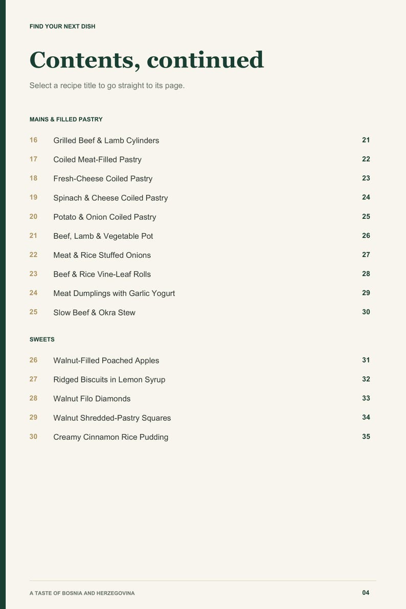Actual PDF page 4 from A Taste of Bosnia and Herzegovina: Contents, page 2.