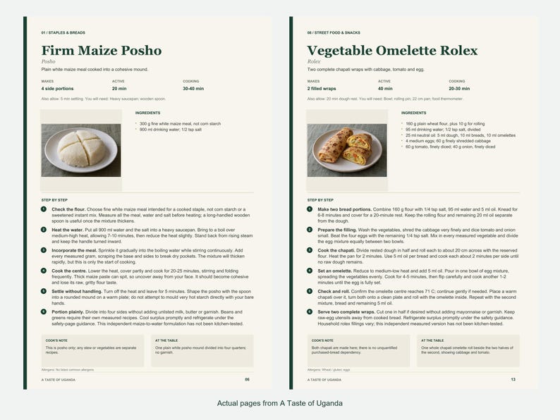 Two actual recipe pages from A Taste of Uganda.