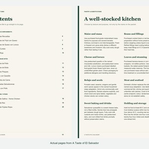 Actual contents and kitchen-notes pages from A Taste of El Salvador.