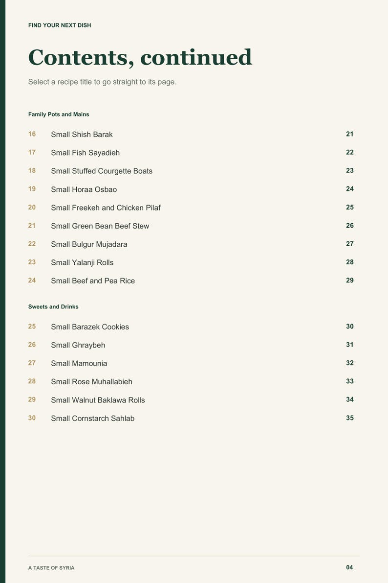 Actual PDF page 4 from A Taste of Syria: Contents, page 2.