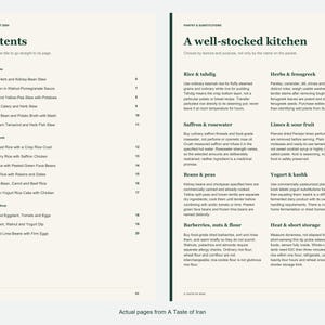 Actual contents and kitchen-notes pages from A Taste of Iran.