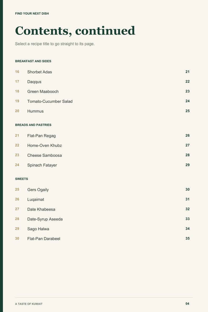 Actual PDF page 4 from A Taste of Kuwait: Contents, page 2.