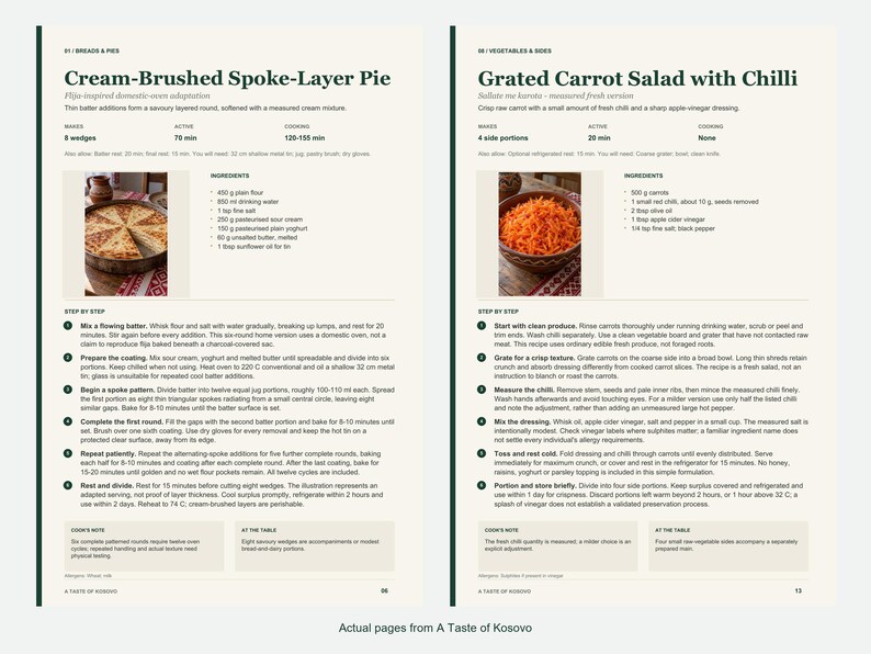 Two actual recipe pages from A Taste of Kosovo.