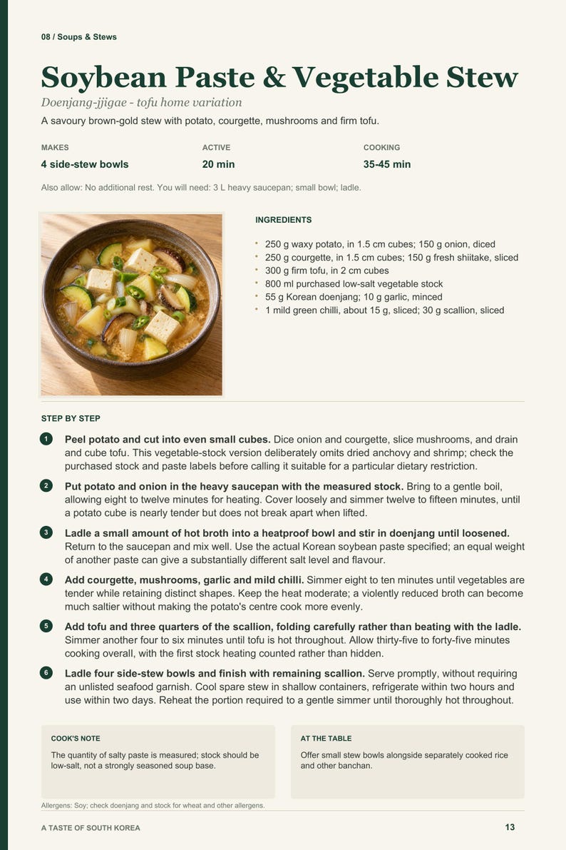 Actual PDF page 13 from A Taste of South Korea: Soybean Paste & Vegetable Stew recipe page.