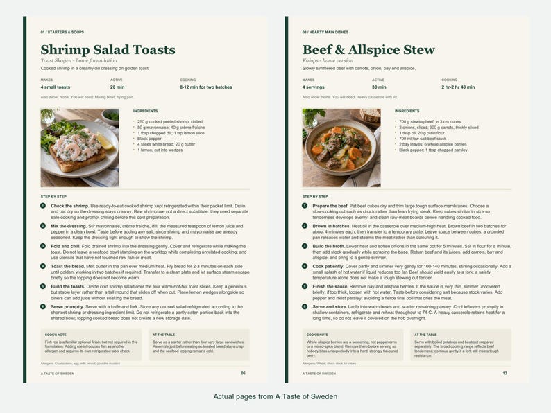 Two actual recipe pages from A Taste of Sweden.