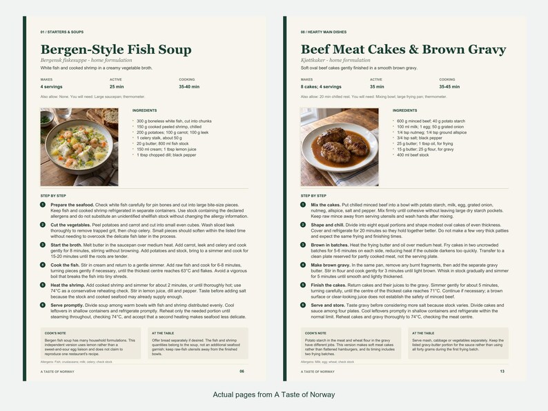Two actual recipe pages from A Taste of Norway.