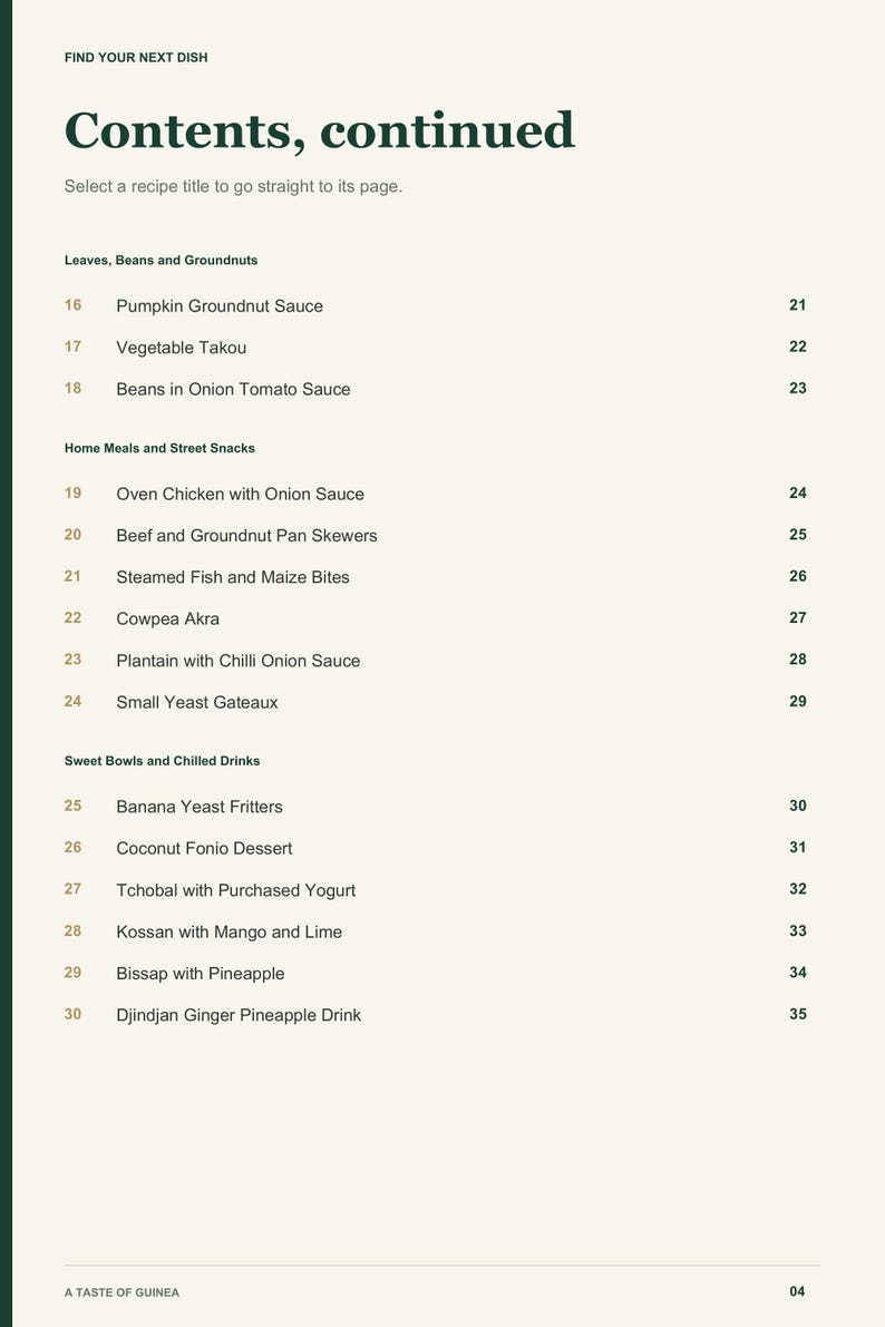 Actual PDF page 4 from A Taste of Guinea: Contents, page 2.