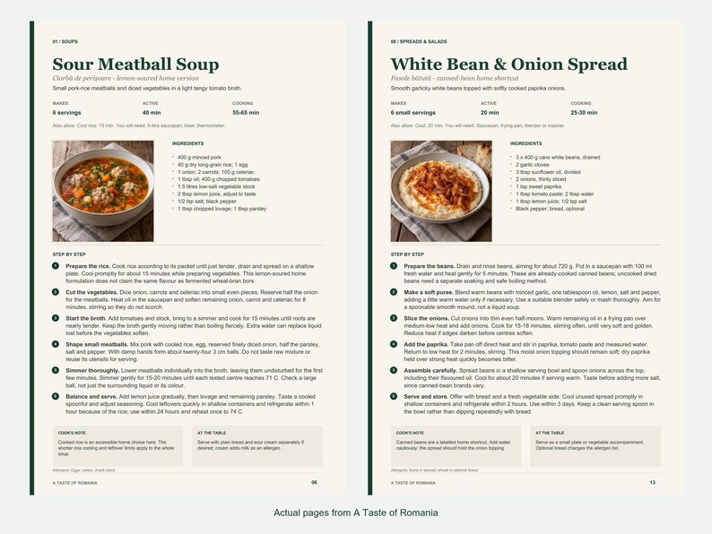 Two actual recipe pages from A Taste of Romania.