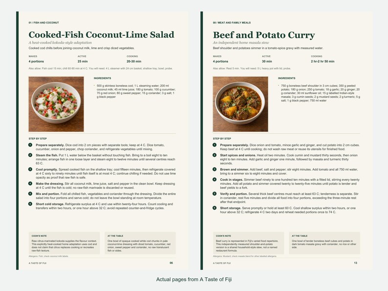 Two actual recipe pages from A Taste of Fiji.