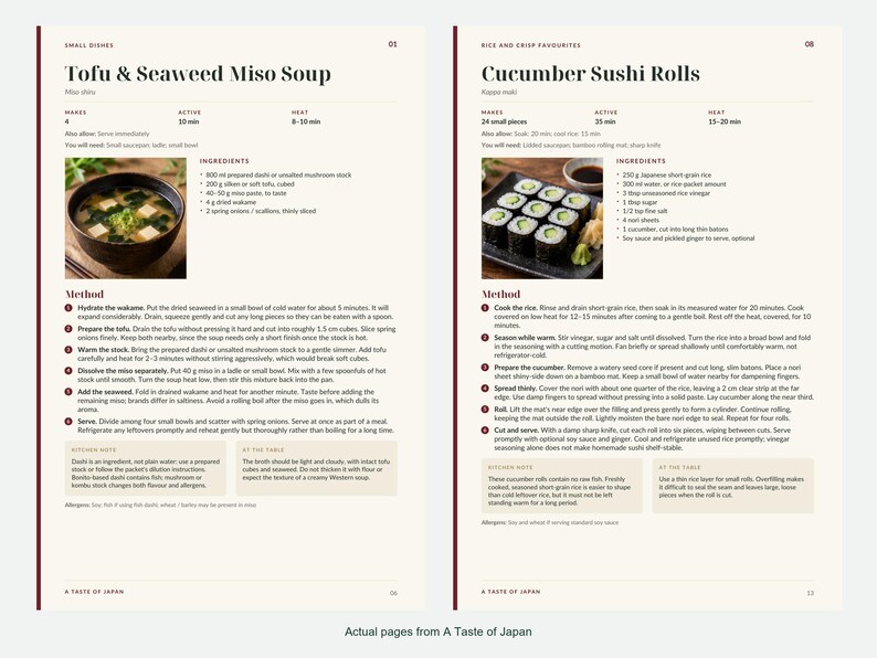 Two actual recipe pages from A Taste of Japan.