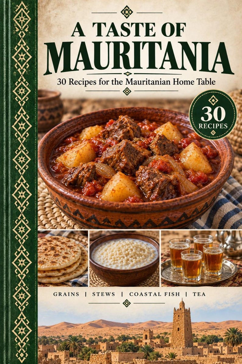 Actual cover of the A Taste of Mauritania PDF cookbook.