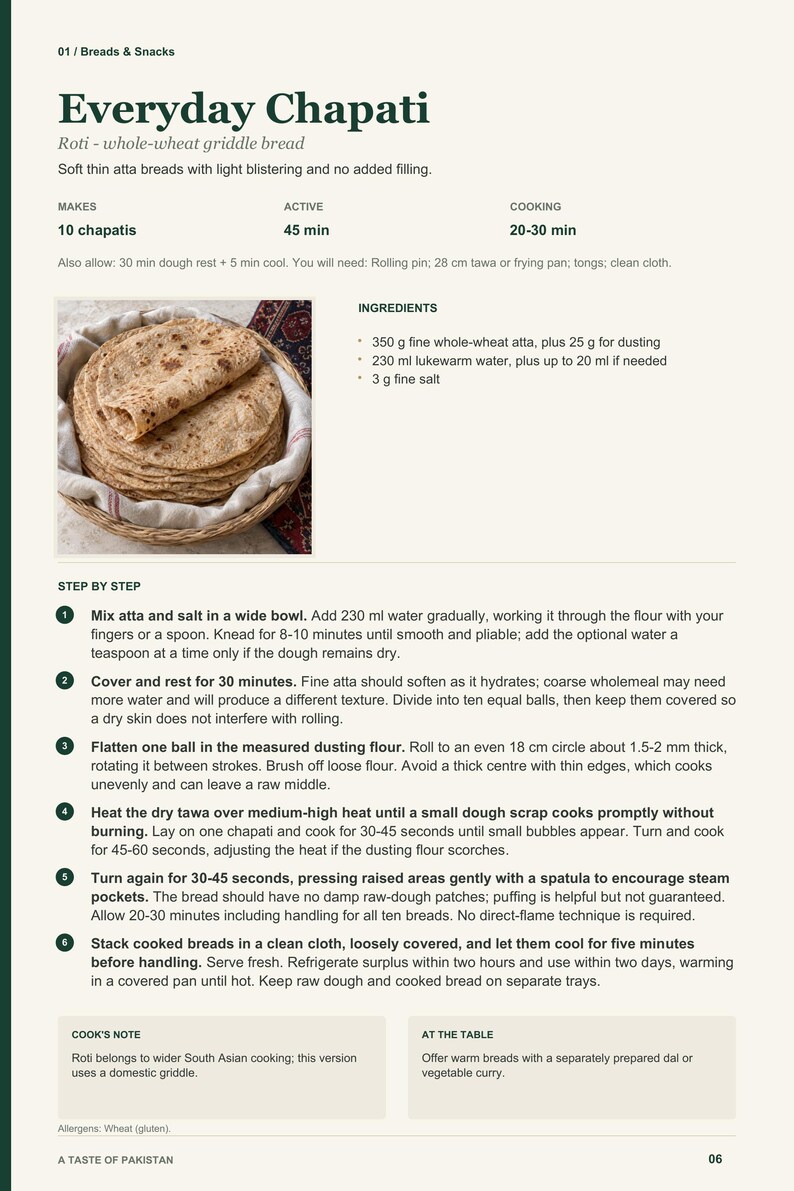 Actual PDF page 6 from A Taste of Pakistan: Everyday Chapati recipe page.