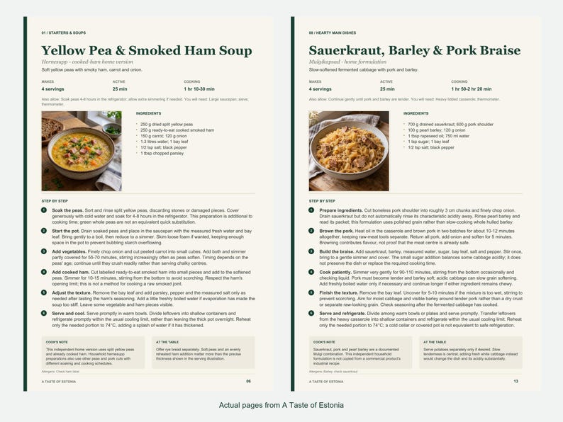 Two actual recipe pages from A Taste of Estonia.