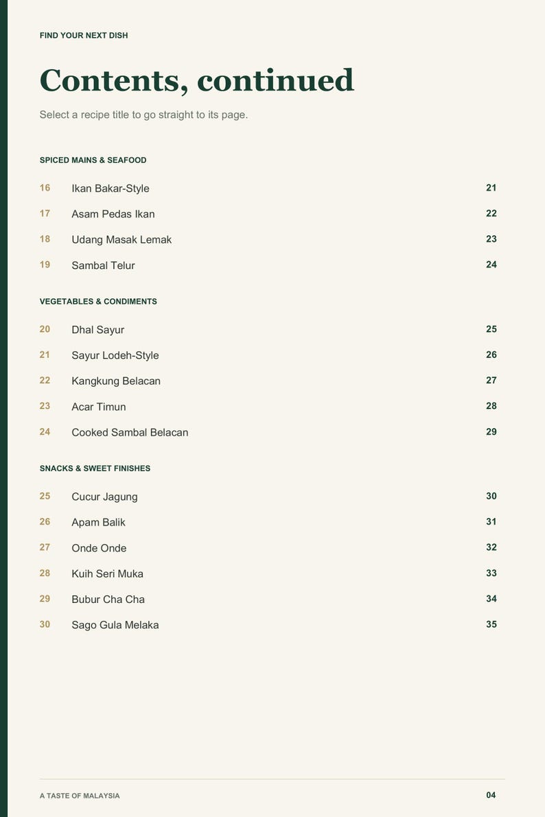 Actual PDF page 4 from A Taste of Malaysia: Contents, page 2.