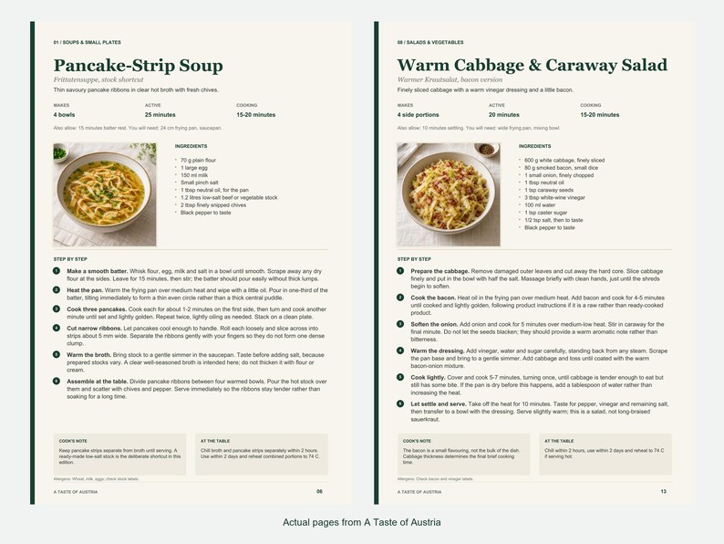 Two actual recipe pages from A Taste of Austria.