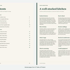 Actual contents and kitchen-notes pages from A Taste of Finland.