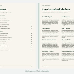 Actual contents and kitchen-notes pages from A Taste of San Marino.